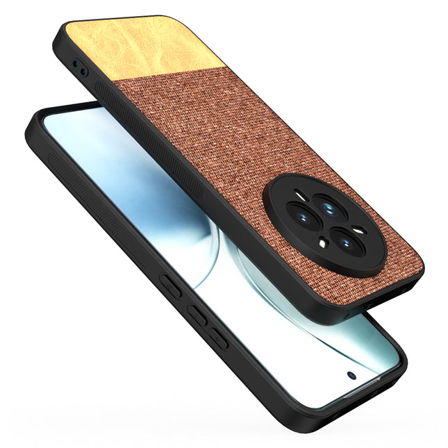 Mobizang Soft Fabric & Leather Hybrid Protective Back Cover for Realme 14 Pro+ (Plus) 5G | Shockproof Slim Hard Anti Slip Back Case (Brown)