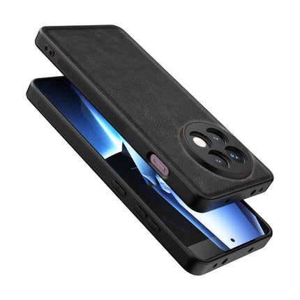 Mobizang Tux Leather Back Cover for OnePlus 13R | Slim Shockproof Camera Protection Bumper Case (Black)