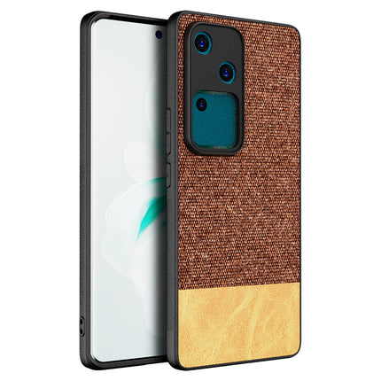 Mobizang Soft Fabric & Leather Hybrid Protective Back Cover for Vivo V30 (5G) | Shockproof Slim Hard Anti Slip Back Case (Brown)