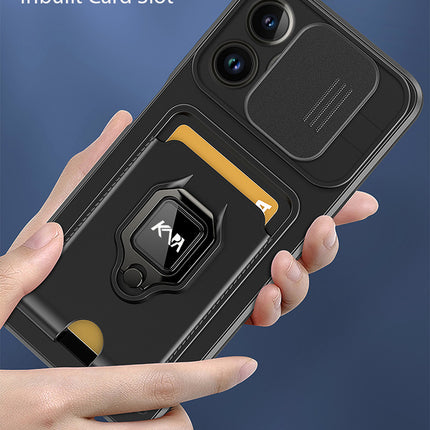 Mobizang Bisen Back Cover for Apple iPhone 16 Pro Max | Inbuilt Camera Slider Ring Stand and Card Pocket Shockproof Slim Bumper Back Case (Black)