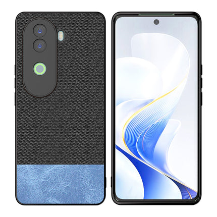 Mobizang Soft Fabric & Leather Hybrid Protective Back Cover for Vivo V40E / iQOO Z9S | Shockproof Slim Hard Anti Slip Back Case (Black,Blue)