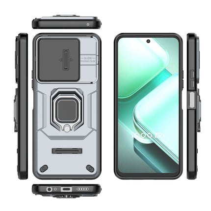 Mobizang Armor Slider Back Cover for Iqoo Z9 | Inbuilt Ring + Camera Slider Shockproof Lens Protection Bumper Back Case (Grey)
