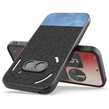 Mobizang Soft Fabric & Leather Hybrid Protective Back Cover for Nothing Phone 2A | Shockproof Slim Hard Anti Slip Back Case (Black,Blue)