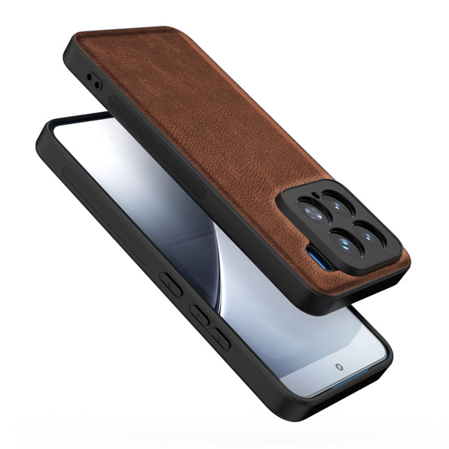 Mobizang Tux Leather Back Cover for Xiaomi 15 5G | Slim Shockproof Camera Protection Bumper Case (Brown)