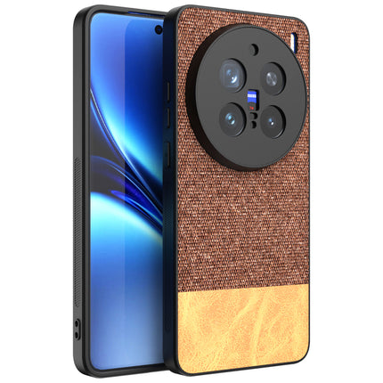 Mobizang Soft Fabric & Leather Hybrid Protective Back Cover for Vivo X200 Pro (5G) | Shockproof Slim Hard Anti Slip Back Case (Brown)