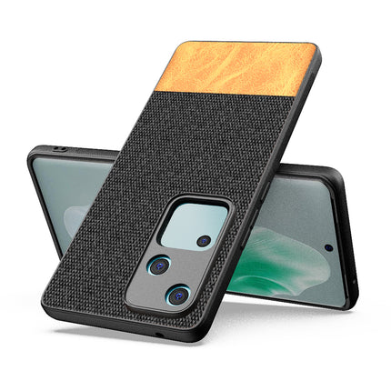 Mobizang Soft Fabric & Leather Hybrid Protective Back Cover for Vivo V30 (5G) | Shockproof Slim Hard Anti Slip Back Case (Black,Brown)