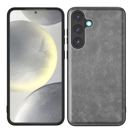Mobizang Tux Leather Back Cover for Samsung Galaxy S25 | Slim Shockproof Camera Protection Bumper Case (Grey)