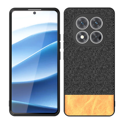 Mobizang Soft Fabric & Leather Hybrid Protective Back Cover for Redmi Note 14 Pro (5G) | Shockproof Slim Hard Anti Slip Back Case (Black,Brown)