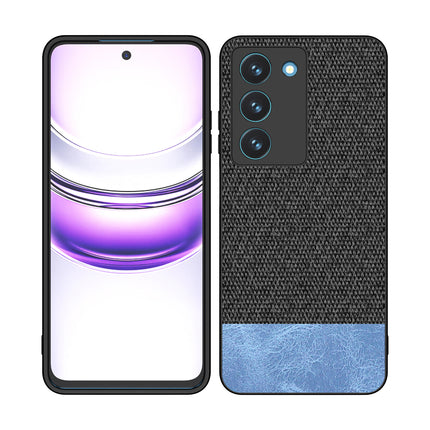 Mobizang Soft Fabric & Leather Hybrid Protective Back Cover for Realme 14X | Shockproof Slim Hard Anti Slip Back Case (Black,Blue)