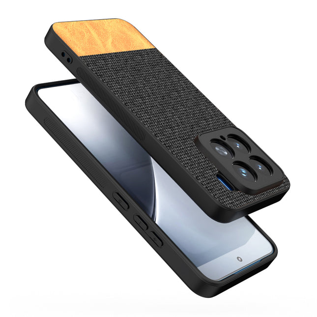 Mobizang Soft Fabric & Leather Hybrid Protective Back Cover for Xiaomi 15 5G | Shockproof Slim Hard Anti Slip Back Case (Black,Brown)