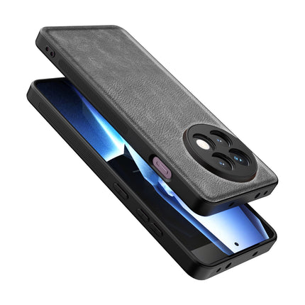 Mobizang Tux Leather Back Cover for OnePlus 13R | Slim Shockproof Camera Protection Bumper Case (Grey)