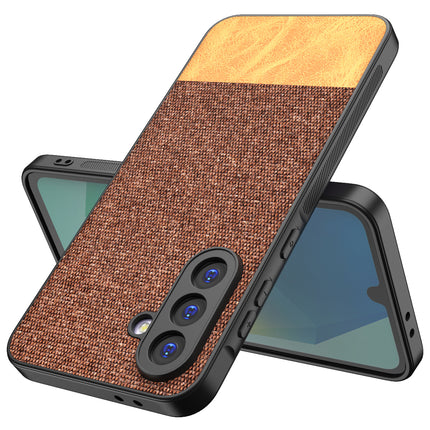 Mobizang Soft Fabric & Leather Hybrid Protective Back Cover for Samsung Galaxy A56 | Shockproof Slim Hard Anti Slip Back Case (Brown)