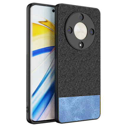 Mobizang Soft Fabric & Leather Hybrid Protective Back Cover for Honor X9B (5G) | Shockproof Slim Hard Anti Slip Back Case (Black,Blue)