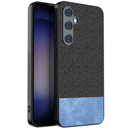 Mobizang Soft Fabric & Leather Hybrid Protective Back Cover for Samsung Galaxy S24 FE | Shockproof Slim Hard Anti Slip Back Case (Black,Blue)