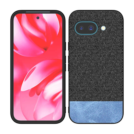 Mobizang Soft Fabric & Leather Hybrid Protective Back Cover for Google Pixel 9A | Shockproof Slim Hard Anti Slip Back Case (Black,Blue)