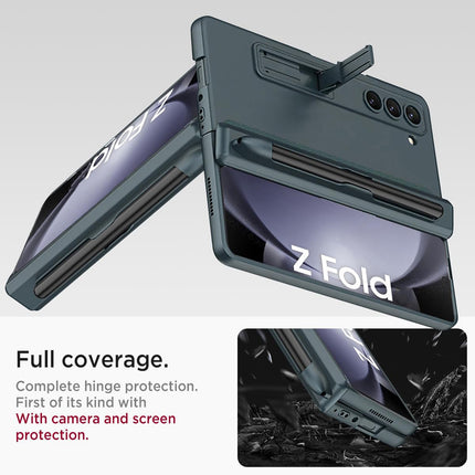 Mobizang Magnetic Hinge Case for Samsung Galaxy Z Fold 6 | Inbuilt S-Pen Holder Stand Hybrid Back Cover (Greygreen)