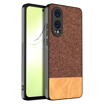 Mobizang Soft Fabric & Leather Hybrid Protective Back Cover for OnePlus Nord CE 4 Lite | Shockproof Slim Hard Anti Slip Back Case (Brown)