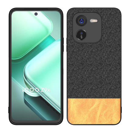 Mobizang Soft Fabric & Leather Hybrid Protective Back Cover for IQOO Z9X | Shockproof Slim Hard Anti Slip Back Case (Black,Brown)