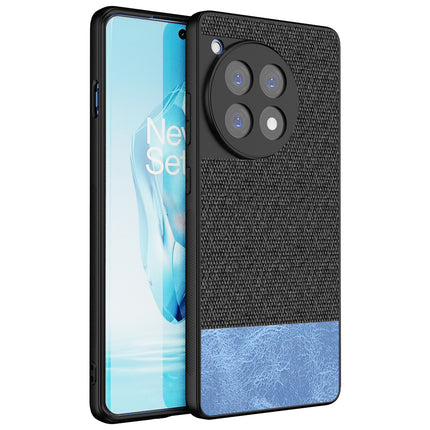 Mobizang Soft Fabric & Leather Hybrid Protective Back Cover for OnePlus 12R | Shockproof Slim Hard Anti Slip Back Case (Black,Blue)