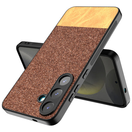 Mobizang Soft Fabric & Leather Hybrid Protective Back Cover for Samsung Galaxy S25 | Shockproof Slim Hard Anti Slip Back Case (Brown)