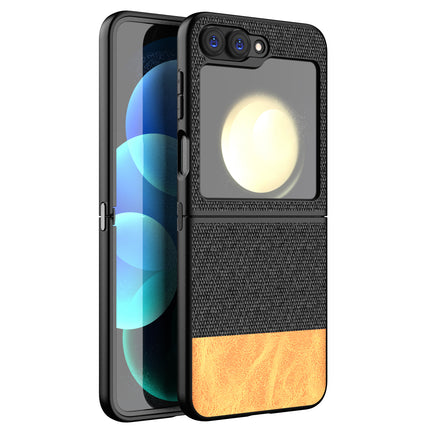 Mobizang Soft Fabric & Leather Hybrid Protective Back Cover for Samsung Galaxy Z Flip 6 | Shockproof Slim Hard Anti Slip Back Case (Black,Brown)