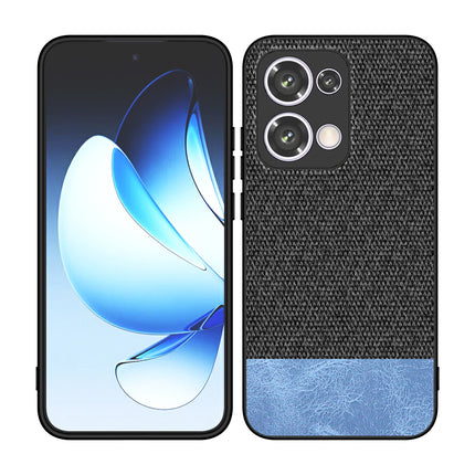 Mobizang Soft Fabric & Leather Hybrid Protective Back Cover for Oppo Reno 13 5G | Shockproof Slim Hard Anti Slip Back Case (Black,Blue)