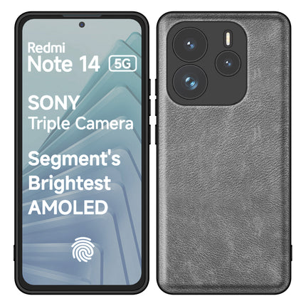 Mobizang Tux Leather Back Cover for Redmi Note 14 (5G) | Slim Shockproof Camera Protection Bumper Case (Grey)