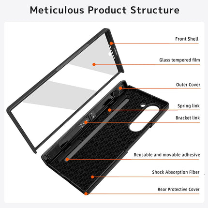 Mobizang Geometric S Pen Holder Hinge Protection Back Cover for Samsung Galaxy Z Fold6 / Fold 6 | Slim Shock proof Case with Inbuilt Glass & S Pen Slot (Black)