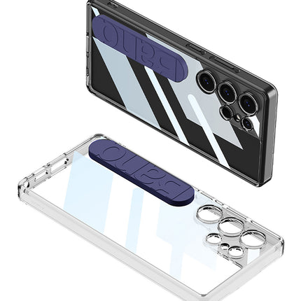 Mobizang Clear Airbag + Band Back Case for Samsung Galaxy S25 Ultra | Transparent Shockproof Slim Grip Hard Protective Cover (Dark Blue Band)