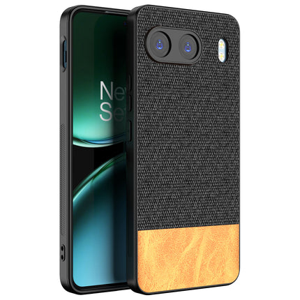 Mobizang Soft Fabric & Leather Hybrid Protective Back Cover for OnePlus Nord 4 | Shockproof Slim Hard Anti Slip Back Case (Black,Brown)