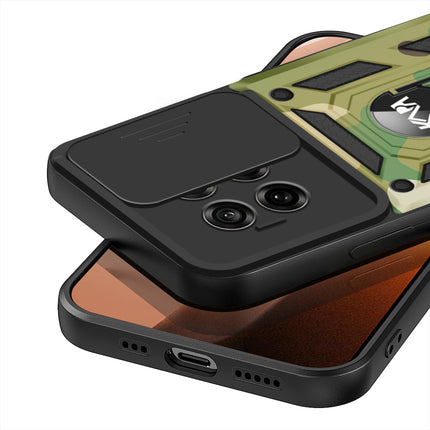 Mobizang Tank Back Cover for OnePlus 13 | Inbuilt Ring + Slider Shockproof Lens Protection Bumper Back Case (Green)