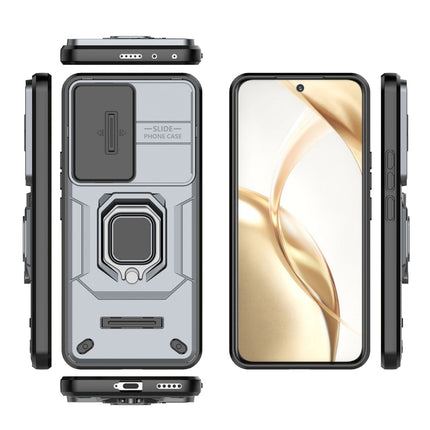 Mobizang Armor Slider Back Cover for Honor 200 (5G) | Inbuilt Ring + Camera Slider Shockproof Lens Protection Bumper Back Case (Grey)