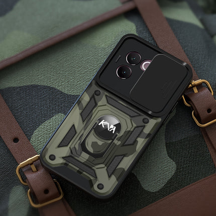 Mobizang Tank Back Cover for Vivo V30E (5G) | Inbuilt Ring + Slider Shockproof Lens Protection Bumper Back Case (Black)