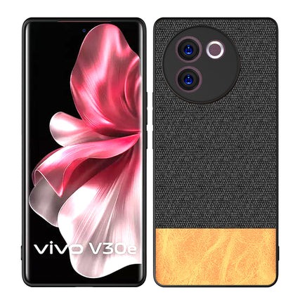 Mobizang Soft Fabric & Leather Hybrid Protective Back Cover for Vivo V30E (5G) | Shockproof Slim Hard Anti Slip Back Case (Black,Brown)