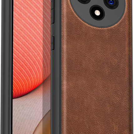 Mobizang Tux Leather Back Cover for Oppo F27 Pro / Oppo F27 Pro Plus | Slim Shockproof Camera Protection Bumper Case (Brown)