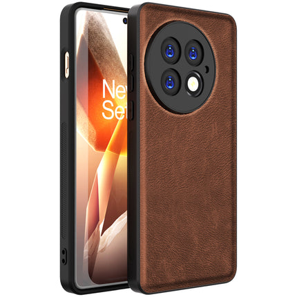 Mobizang Tux Leather Back Cover for OnePlus 13 | Slim Shockproof Camera Protection Bumper Case (Brown)