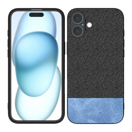 Mobizang Soft Fabric & Leather Hybrid Protective Back Cover for Apple iPhone 16 | Shockproof Slim Hard Anti Slip Back Case (Black,Blue)