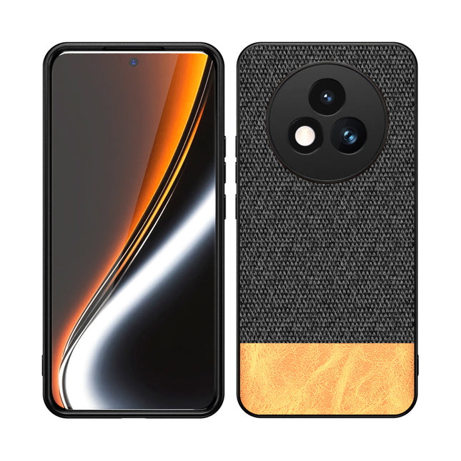 Mobizang Soft Fabric & Leather Hybrid Protective Back Cover for Realme P3 PRO 5G | Shockproof Slim Hard Anti Slip Back Case (Black,Brown)