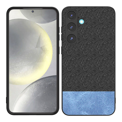Mobizang Soft Fabric & Leather Hybrid Protective Back Cover for Samsung Galaxy S25 | Shockproof Slim Hard Anti Slip Back Case (Black,Blue)