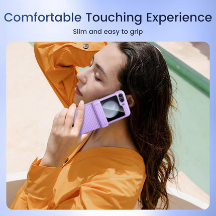 Mobizang Geometric Hinge Protection Back Cover for Samsung Galaxy Z Flip6 / Flip 6 | with [Inbuilt Glass] Full Body Shockproof Hard Back Case (Purple)
