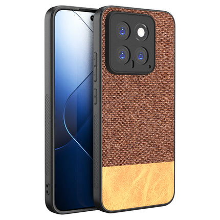 Mobizang Soft Fabric & Leather Hybrid Protective Back Cover for Xiaomi 14 (5G) | Shockproof Slim Hard Anti Slip Back Case (Brown)