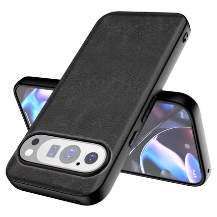 Mobizang Tux Leather Back Cover for Google Pixel 9 Pro XL | Slim Shockproof Camera Protection Bumper Case (Black)