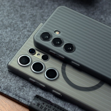 Mobizang Matte Magnetic Wave Grip Back Cover for Samsung Galaxy S25 | [MagSafe Compatible] Wireless charging, Slim, Metal Buttons, Frosted Back Case (Grey)