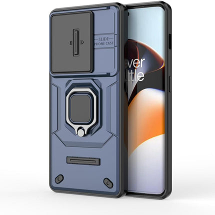 Mobizang Armor Slider Back Cover for OnePlus 11R | Inbuilt Ring + Camera Slider Shockproof Lens Protection Bumper Back Case (Blue)