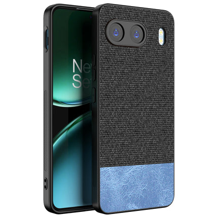 Mobizang Soft Fabric & Leather Hybrid Protective Back Cover for OnePlus Nord 4 | Shockproof Slim Hard Anti Slip Back Case (Black,Blue)