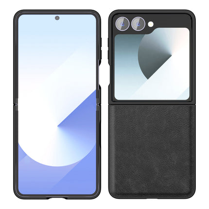 Mobizang Tux Leather Back Cover for Samsung Galaxy Z Flip 7 | Slim Shockproof Camera Protection Bumper Case (Black)