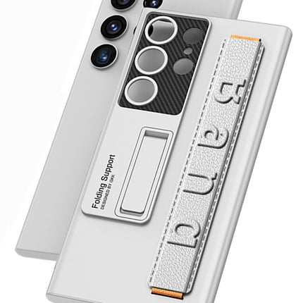 Mobizang Ultra Thin Band + Stand Back Case for Samsung S25 Ultra | Slim Camera Lens Protection Cover with Kickstand (Silver)