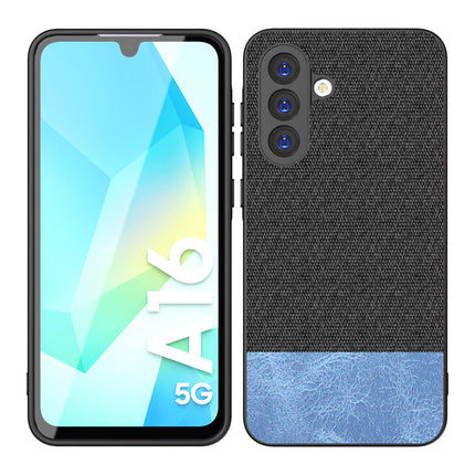 Mobizang Soft Fabric & Leather Hybrid Protective Back Cover for Samsung Galaxy A16 | Shockproof Slim Hard Anti Slip Back Case (Black,Blue)