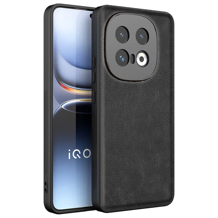 Mobizang Tux Leather Back Cover for IQOO 13 (5G) | Slim Shockproof Camera Protection Bumper Case (Black)