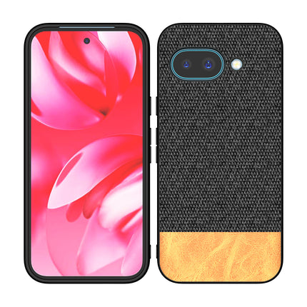 Mobizang Soft Fabric & Leather Hybrid Protective Back Cover for Google Pixel 9A | Shockproof Slim Hard Anti Slip Back Case (Black,Brown)